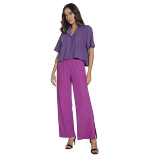 Camisa Curta Feminina Malha Lisa Polo Wear Roxo Escuro