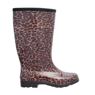 Bota de PVC Galocha Impermeável Feminina Onça Cano Longo Marrom Calfor