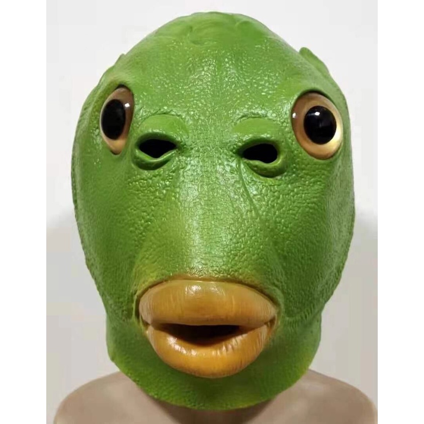 Máscara de peixe, espinho de borracha de homem de peixe estourar cabeça de sereia de Halloween monstro de animal verde
