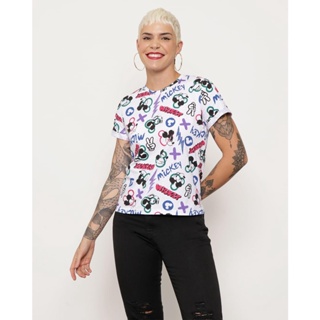 Camiseta Feminina Estampa Mickey Disney Manga Curta Branca