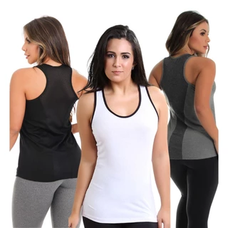 Kit 3 Camisetas Feminina Fitness Telinha Nas Costas