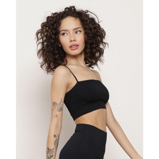 Sutiã Feminino Top Sem Bojo Canelado Preto