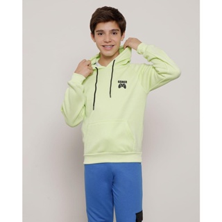 Blusa Moletom Juvenil Capuz Recortes Verde Neon