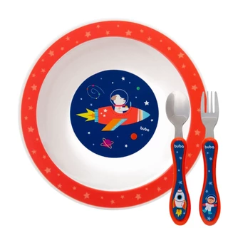 Conjunto Tigelinha Bowl Colher E Garfo Aventuras Astronauta Buba