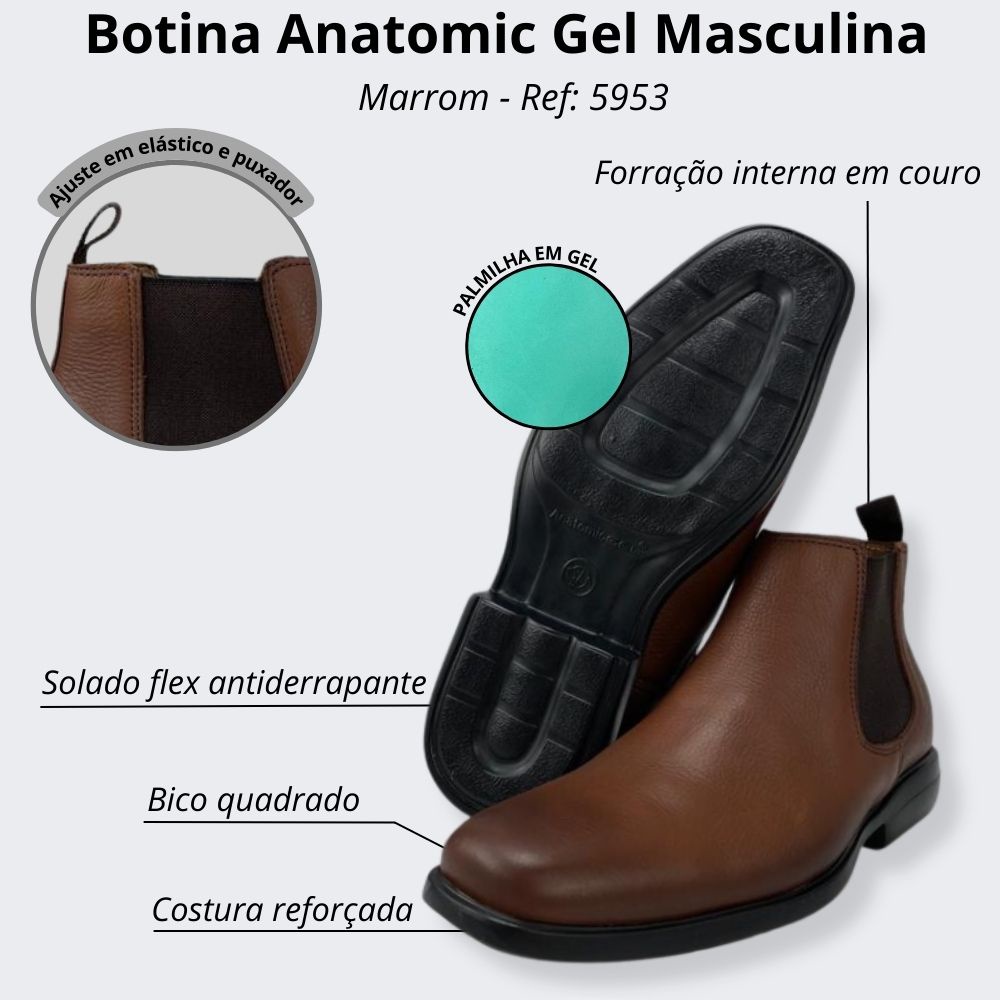 Botina Chelsea Masculina Marrom Estilo Beatles 100% Couro Anatomic