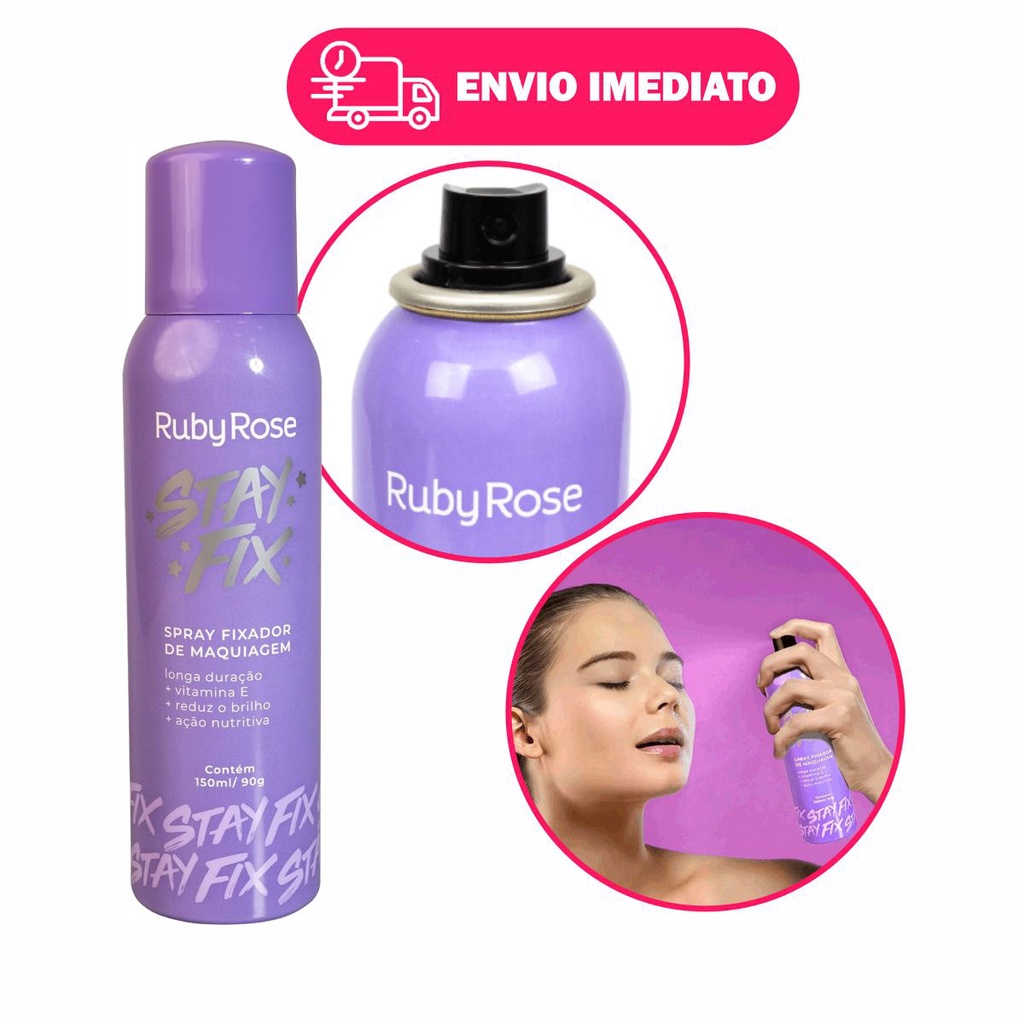 Fixador De Maquiagem Ruby Rose Stay Fix Spray 150ml Longa Duração e Secagem Rápida Cruelty Free HB323