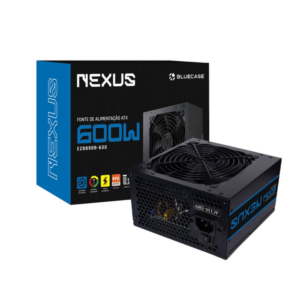Fonte de Alimentação 600w Real Nexus para PC ATX 80 Plus Bronze Bluecase EZ8898B-600