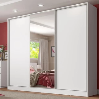 Guarda Roupa Casal 100% MDF com Espelho Madesa Royale 3 Portas de Correr