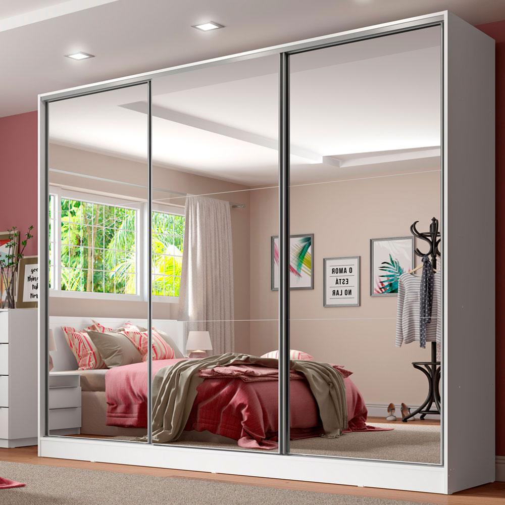 Guarda Roupa Casal 100% MDF com Espelho Madesa Royale 3 Portas de Correr