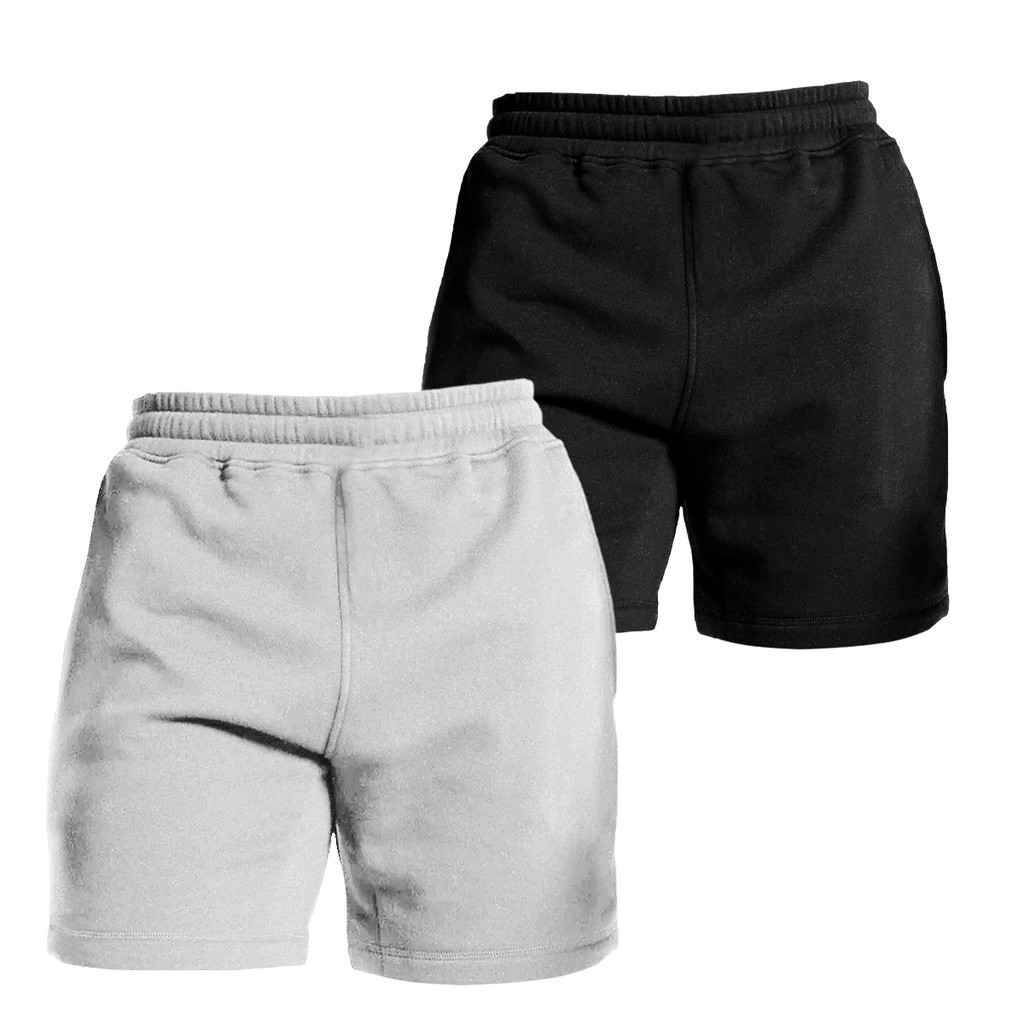 Kit 2 Bermudas De Moletom, Short Com Elástico Na Cintura e Bolso Lateral