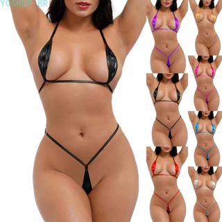 Lingerie Womens Brilhante PU Patenteado Couro Micro Biquíni Roupa Íntima