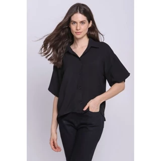 Blusa Feminina Collection Manga Curta Polo Wear Preto