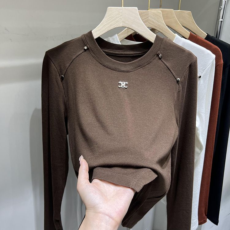Ce1i ** Casual Simples Camiseta de manga comprida Irregular Chic Irregular