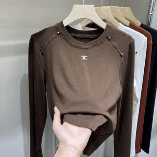 Ce1i ** Casual Simples Camiseta de manga comprida Irregular Chic Irregular