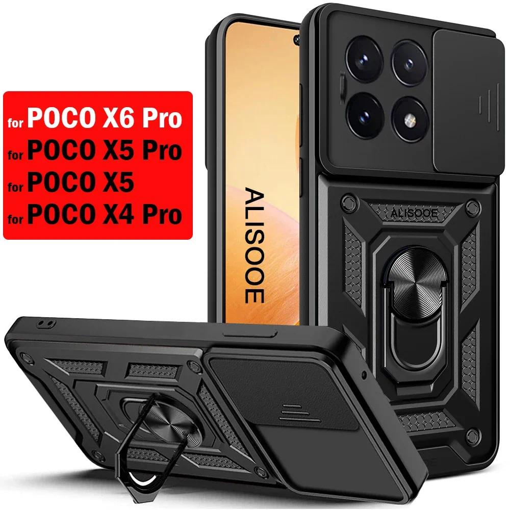 Capa Do Suporte Da Armadura Para A Caixa POCO X6 Pro Xiaomi X5 X4 5G Lente  Câmera Deslizante Fundas Telefone Anel - Escorrega o Preço