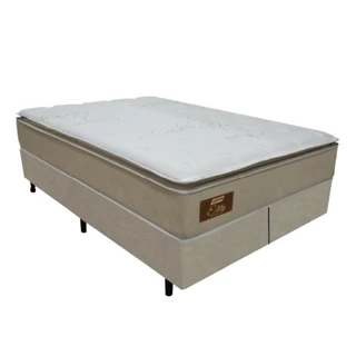 Cama Box Casal Queen Colchão Molas Ensacadas Pillow Top Elity Gazin 158x198x68cm Branco/Bege