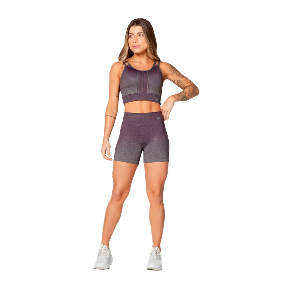 Conjunto Top Com Short Energy Lilás Massam Fitness