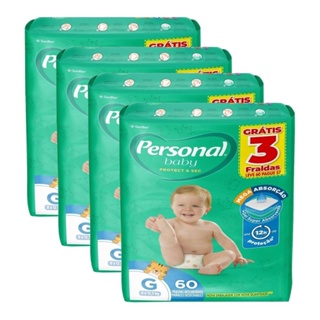 Fralda Descartável Personal Soft & Protect Hiper Tamanho G - 4 Pacotes com 60 Fraldas - Total 240 Tiras
