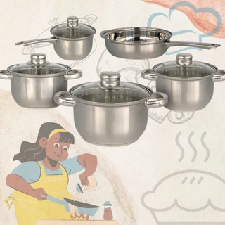 Conjunto 5 Panelas Aço Inox com Tampa de Vidro Wincy