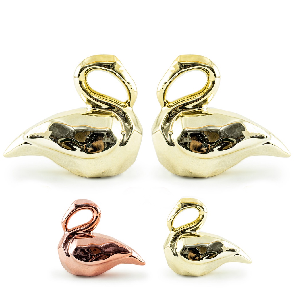 Kit 2 Flamingos Decorativos Enfeite Para Banheiro Mesa Prateleira Em Porcelana Geométrico Brilhante 9x7cm