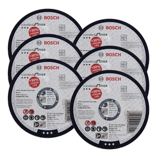 Discos de Corte 115mm p/ Inox Bosch Kit com 6 Standard for Inox 4.1/2"