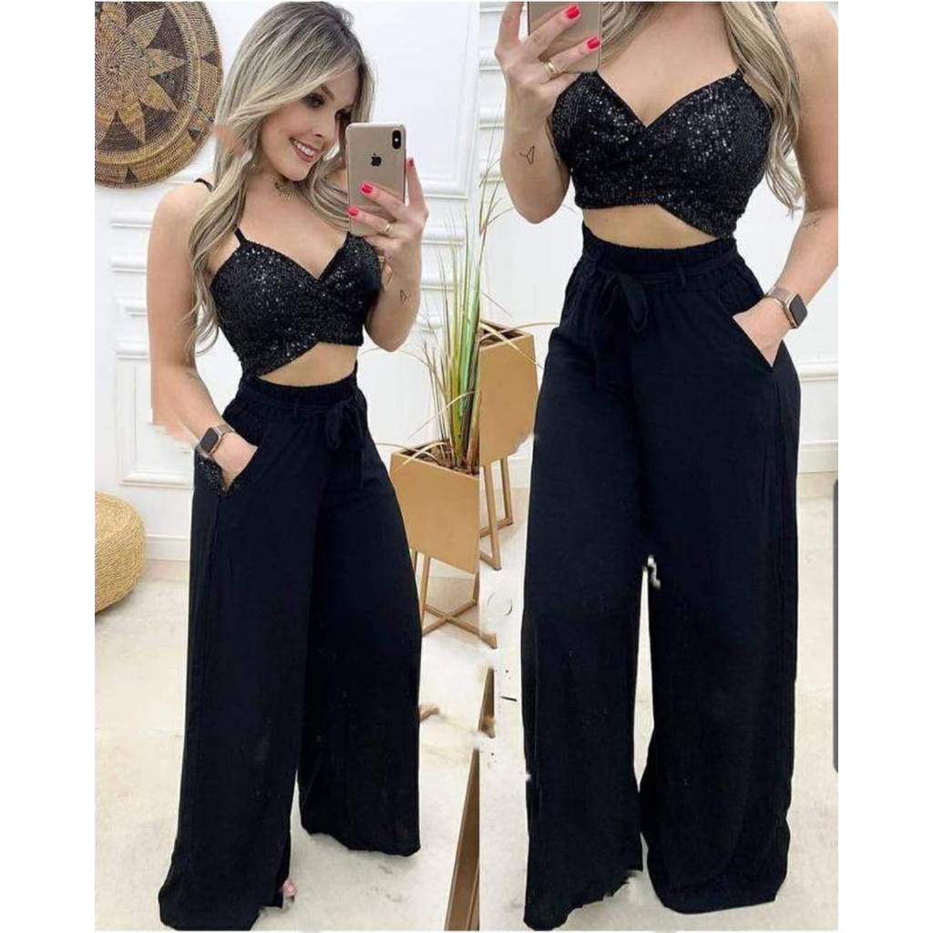 Calça Pantalona Tecido Viscolinho Tecido Leve Tendencia Moda