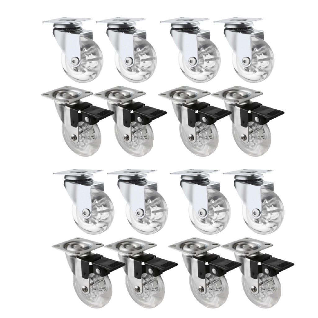 16x Rodízio Giratório Gel Rodinha Móveis 50mm 8 Trava 8 Sem