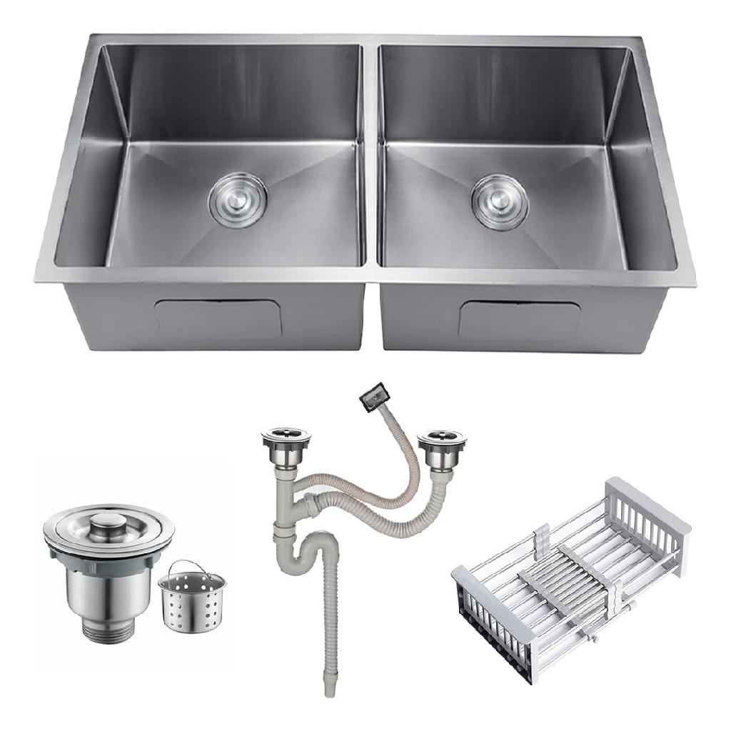 Cuba Dupla Inox Quadrada Cozinha Pia Gourmet Prata 75x41 
