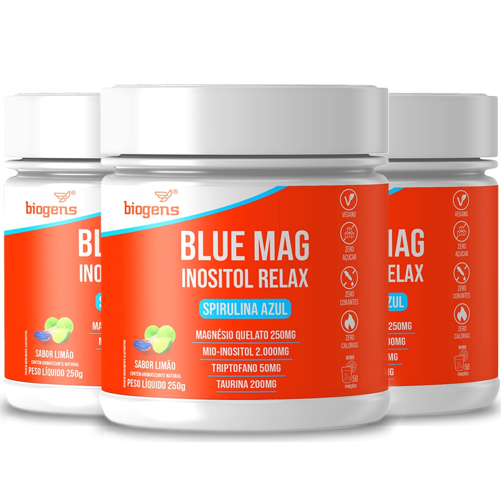 BIOGENS KIT 3X BLUE MAG INOSITOL RELAX 250G | Shopee Brasil