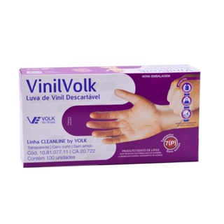 Luva De Vinil Volk Sem Amido c/100un Tam. P