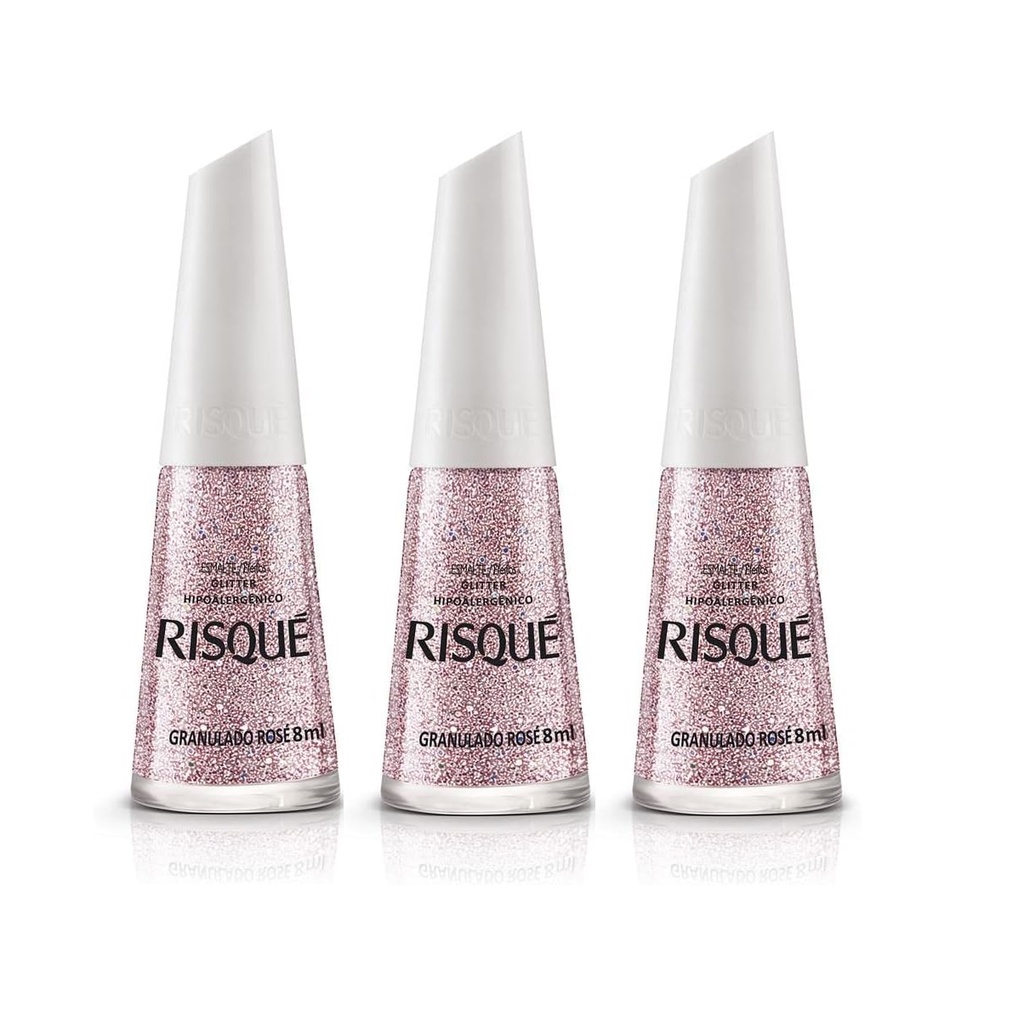Risque Glitter Esmalte Granulado Rosé 8ml Kit 3un | Shopee Brasil