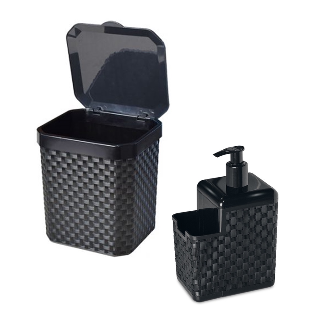 Conjunto Lixeira Rattan 5L e Porta Detergente Rattan Preto Arqplast ...