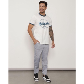 Calça Moletom Masculina Jogger Estampa Na Barra Cinza