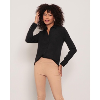 Camisa Feminina Crepe Manga Longa Preta