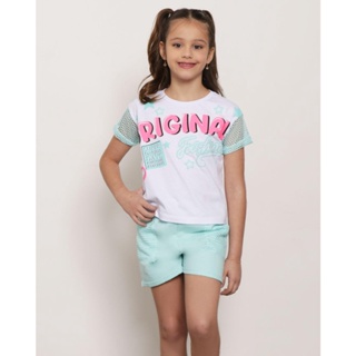 Blusa Infantil Estampa Manga Curta Tela Branca