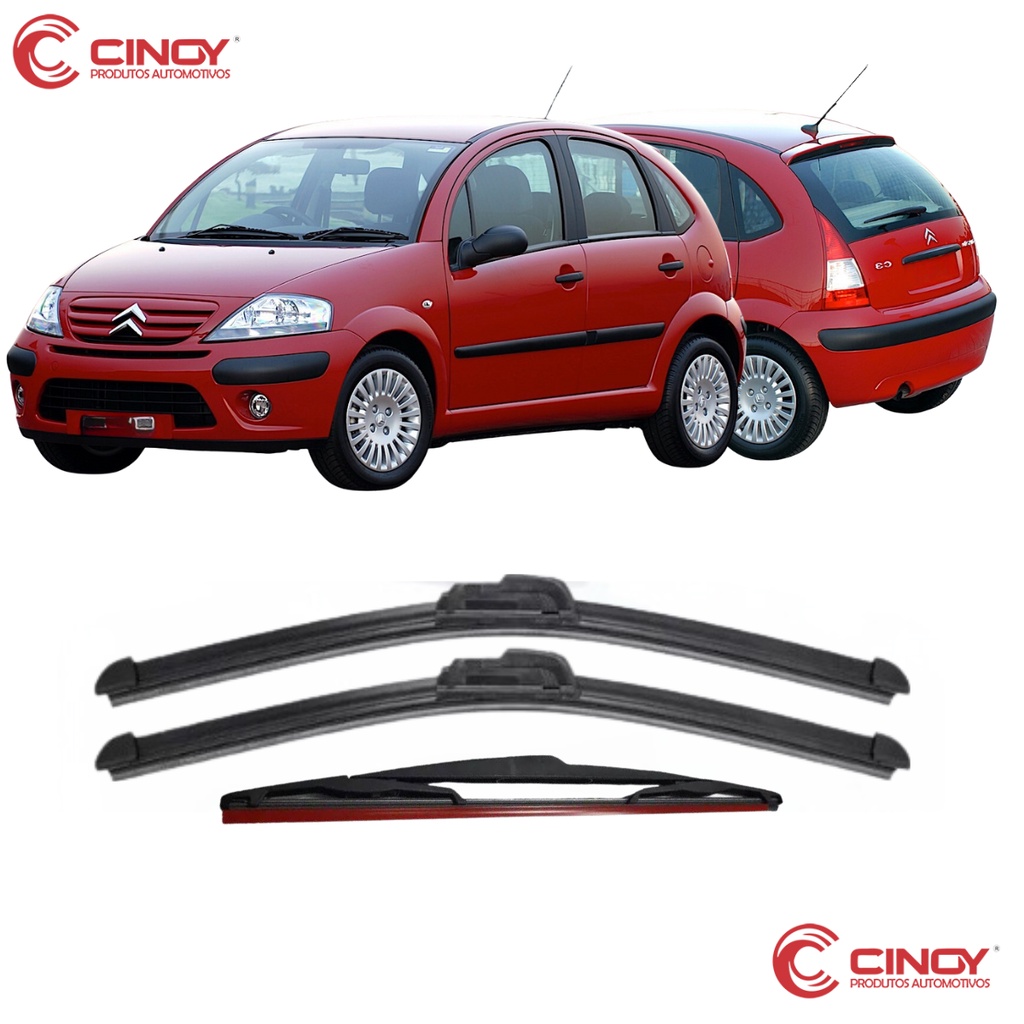 Kit 3 Palhetas C3 2002 2003 2004 2005 2006 2007 2008 2009 2010 2011 Limpador de parabrisa CINOY