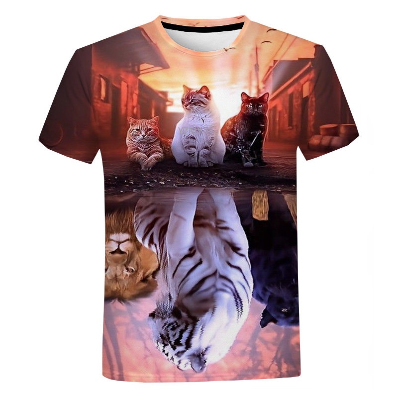 Tigre imprimir topo camisa masculina harajuku 3d t roupas animal de manga  curta verão oversized masculino camisa do vintage pulôver - AliExpress