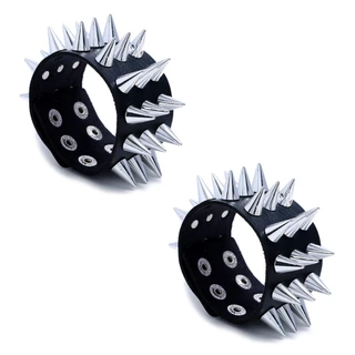 Pacote c/ 2 Pulseira de Espinhos Unissex Punk Rock de Couro Regulável