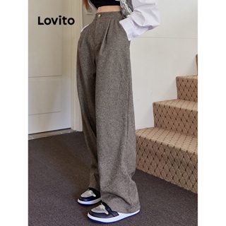 Lovito Casual Calça Feminina Lisa com Bolso e Botão L70AD051 (Marrom Ferrugem)