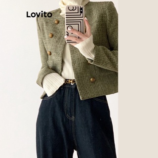 Lovito Blazer Simples com Duplo Botão e Bolsos para Mulheres LNA16055 (Verde Militar)