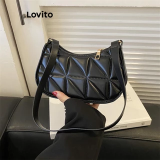 Lovito Elegante Xadrez Com Zíper Sense Of Luxury Pendulares Bolsa De Ombro Pequena Para Mulheres LFA08608 (Cáqui/Marrom/Branco/Preto)