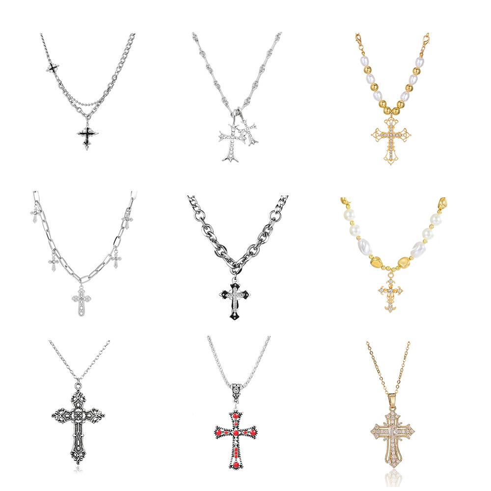 Personalidade Rhinestone Cross Pendant Colares De Pérolas Para Homens ...