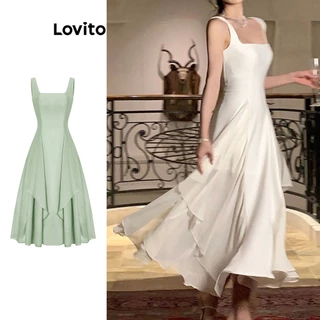 Lovito Festa Vestido Feminino Liso de Festa com Malha Contrastante L74ED344