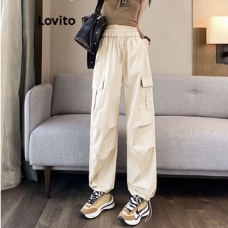 Lovito Esportivo Calças de Cintura Alta com Bolsos Simples para Mulheres LNE21117 (Damasco)