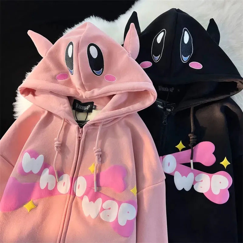 Bonito moda Cartoon Kirby casaco das mulheres novo solto estudante casal camisola