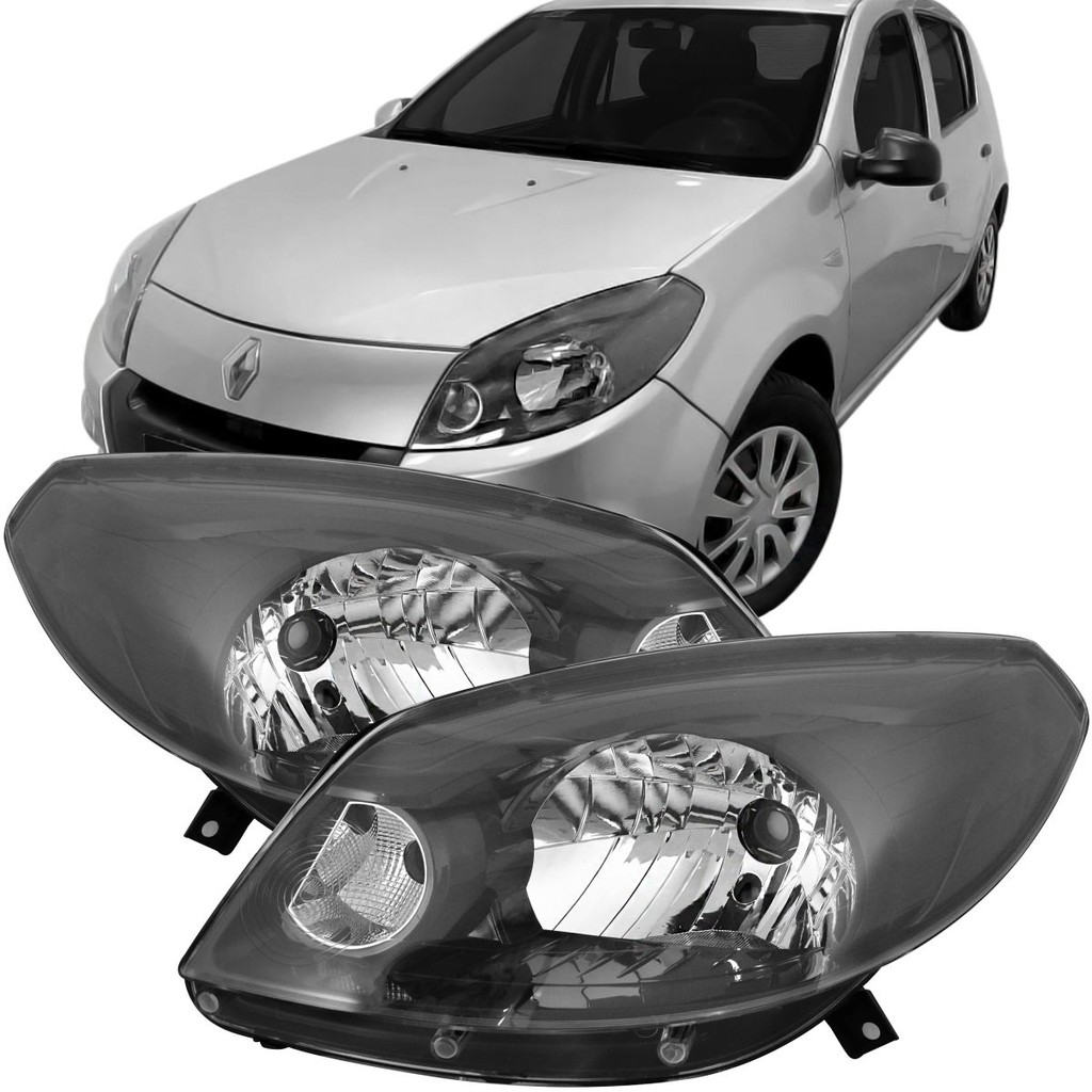 Par Farol Dianteiro Renault Sandero 2012 2013 2014 Máscara Cinza ...