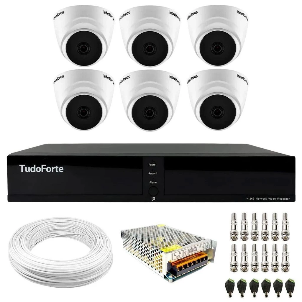 Kit 6 Câmeras Intelbras VHL 1120 D HDCVI Lite Dome HD 720p Lente 3.6mm Visão Noturna 20m + Dvr Full HD 8 Canais