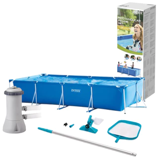 Piscina Retangular 7.127L Intex C/ Bomba Filtrante e Kit Limpeza Peneira Aspirador