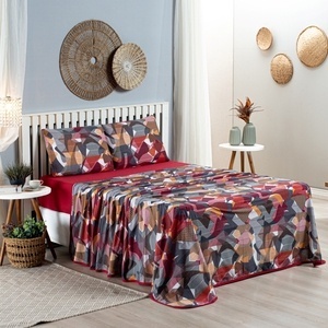 Jogo de Cama 04Pçs Viés Estampado Geométrico Queen, Padrão, King Algodão 100% Algodão