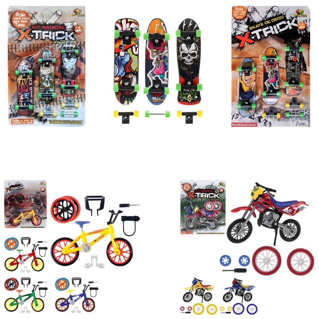 KIT BRINQUEDO DE DEDO - BIKE - MOTO - SKATE + PEÇAS DE TROCA